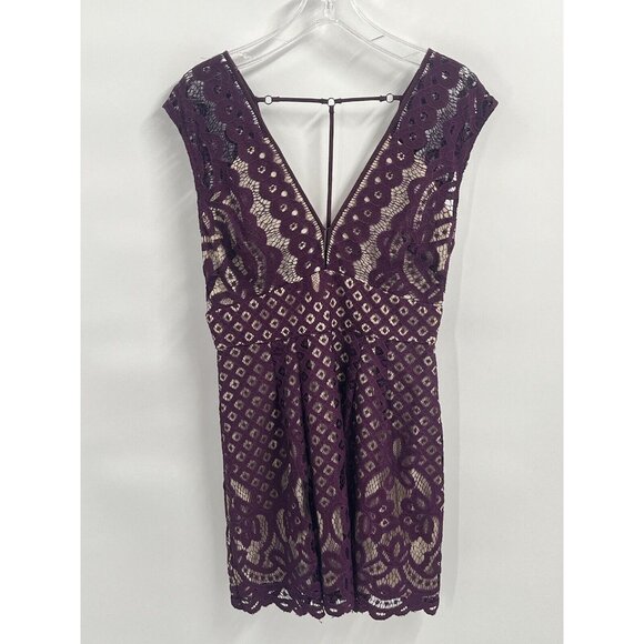 Free People Lace Eyelet Mini Dress Purple Sz 8 - Picture 2 of 6